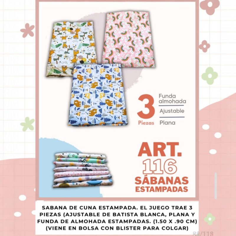 JUEGO DE SABANAS ESTAMPADAS CUNA COMUN