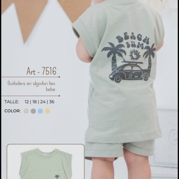 REMERA ALGODON LISA C/BOLSILLO ADELANTE Y ESTAMPA T.12/18/24/36