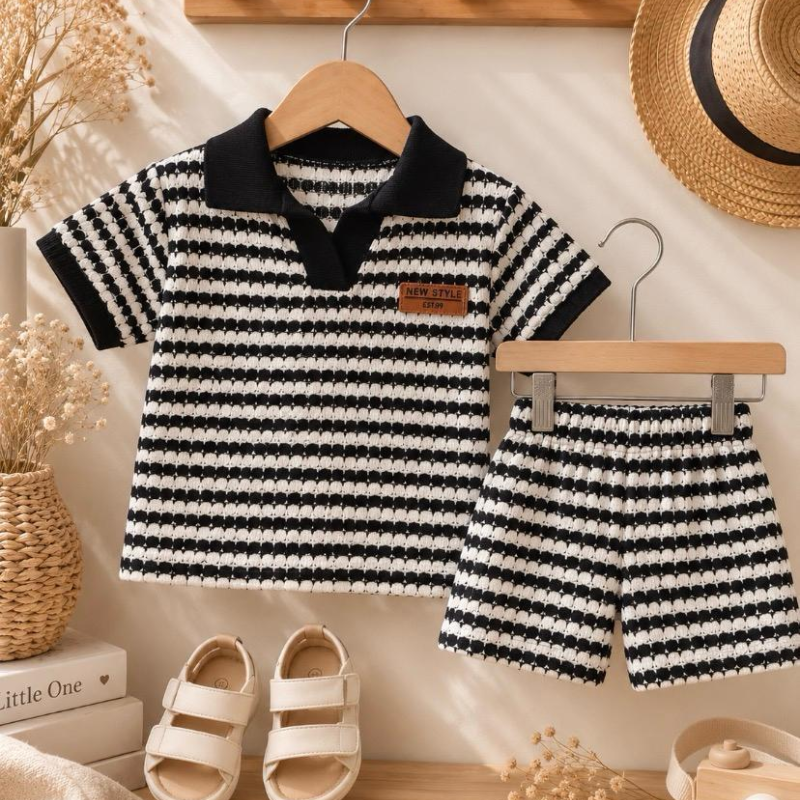 CONJUNTO TEJIDO BEBE CAMISA C/ BOTONES Y SHORT T.1 AL 4