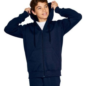 CAMPERA CON CIERRE FRIZA CAPUCHA AZUL