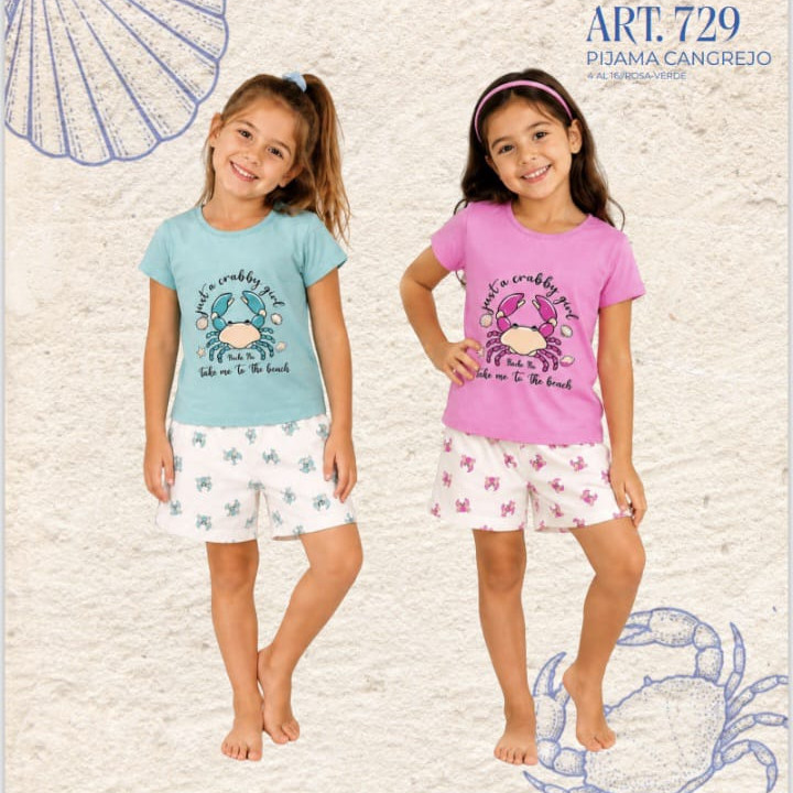 PIJAMA NIñA REMERA M/C ESTAMPADA C/ SHORT T.4 AL 16
