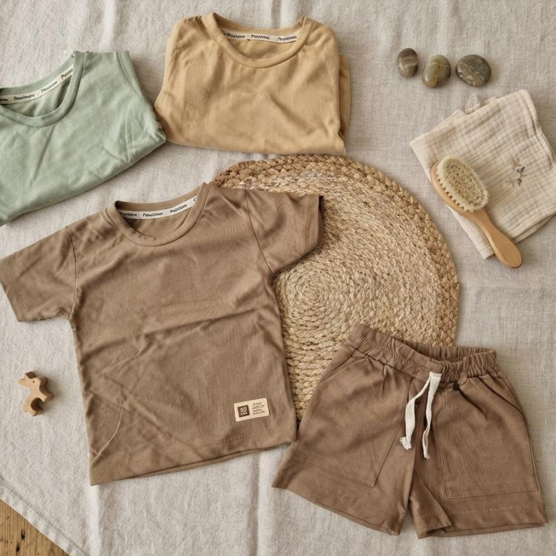 CONJUNTO BEBE ALGODON REMERA LISA Y SHORT LISO CON CORDON T:2 AL 6