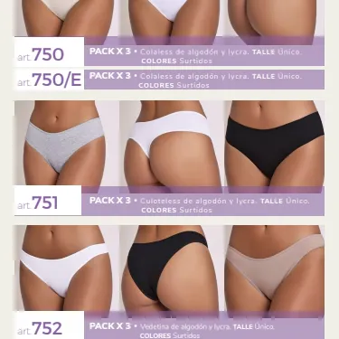 PACK X3 COLALESS ALGODON/LYCRA T.UNICO