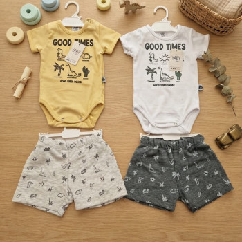 CONJUNTO BEBE BODY C/ ESTAMPA + SHORT RUSTICO ESTAMPADO T. 0/3 AL 12/18