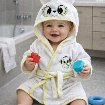 BATA DE TOALLA CON CAPUCHA OSITO BORDADO