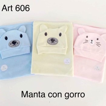 MANTA ALGODON C/ GORRO ANIMALITO 