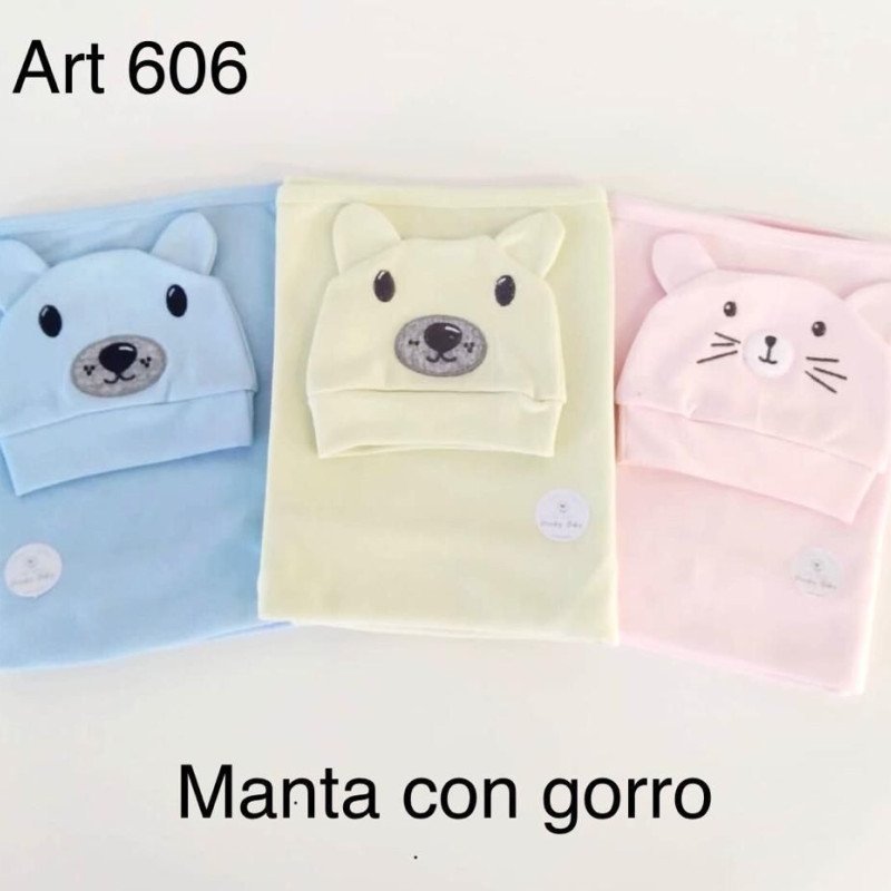 MANTA ALGODON C/ GORRO ANIMALITO 