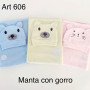 MANTA ALGODON C/ GORRO ANIMALITO 
