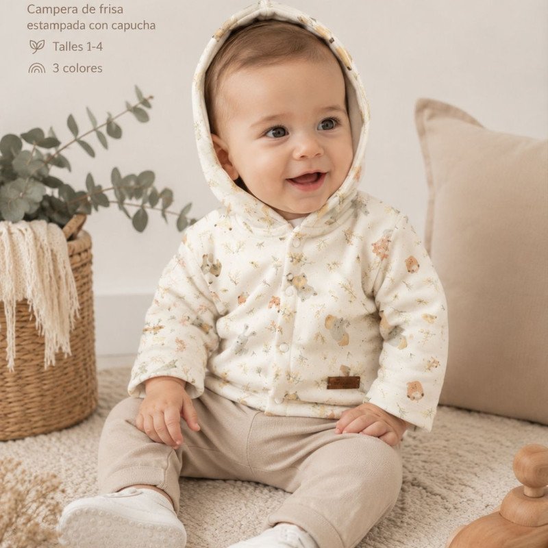 CAMPERA FRIZADA ESTAMPADO C/ CAPUCH 