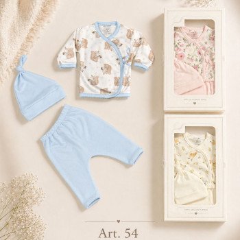 AJUAR X3 PREMATURO INTERLOCK ESTAMPADO PICOT Y CINTA T.000 AL 0 