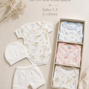 AJUAR BODY M/C ESTAMPADO + GORRO T.1 AL 3