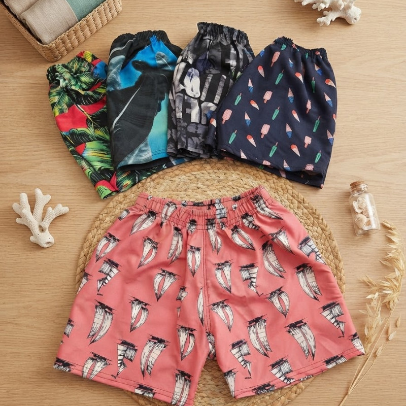 SHORT DE BAñO ESTAMPADO NIñO SIN SUSPENSOR  T2 AL 16