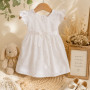 VESTIDO BEBA BATISTA BLANCO C/ BORDADOS VUELOS Y LAZO T.1 AL 5